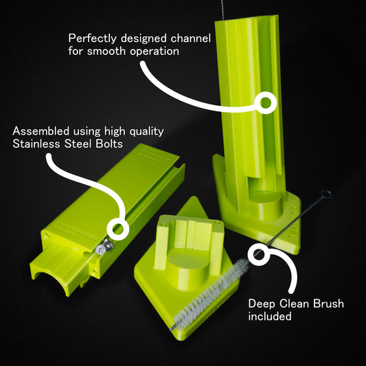 2 Green water feeder organizers, one disassembled and the other fully assembled along with the deep clean brush included in the package.